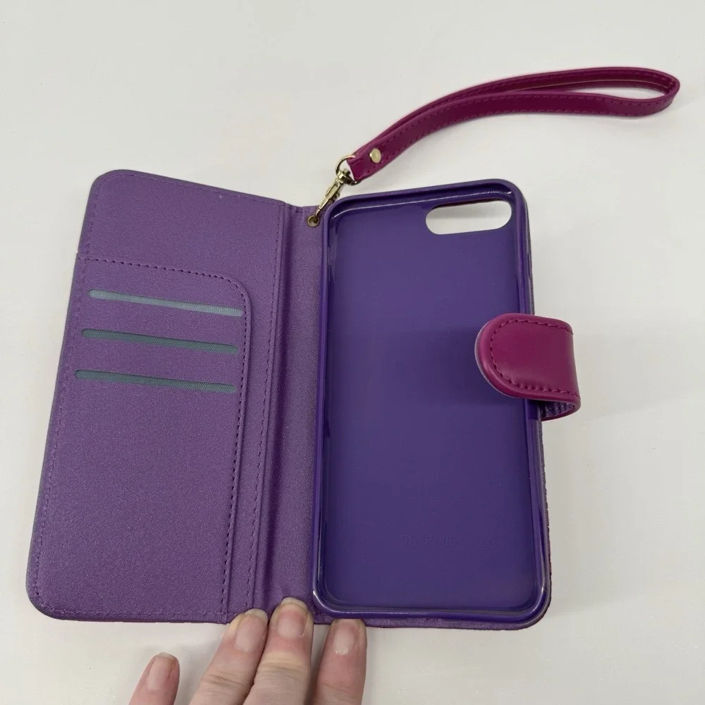 Floral Wallet Case iPhone 7/8 Plus Purple Rose  Wristlet Folio Card Holder